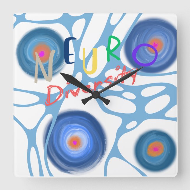 Neuro Autism Aspergers Sensory Fyrkantig Klocka (Framsida)