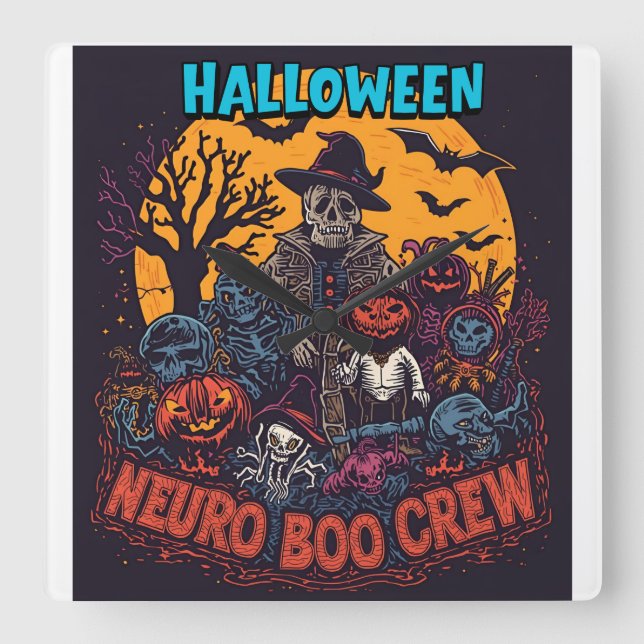 Neuro Boo Crew Halloween Fyrkantig Klocka (Framsida)