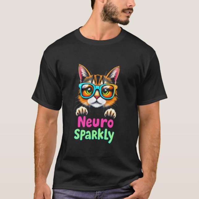 Neuro Gnistrande Färgglad Katt 1 T Shirt (Framsida)
