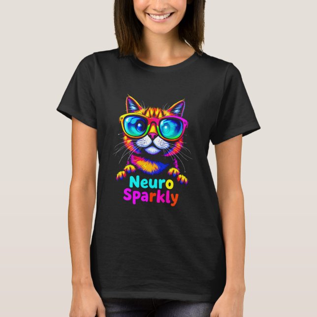 Neuro Gnistrande Färgglad Katt T Shirt (Framsida)