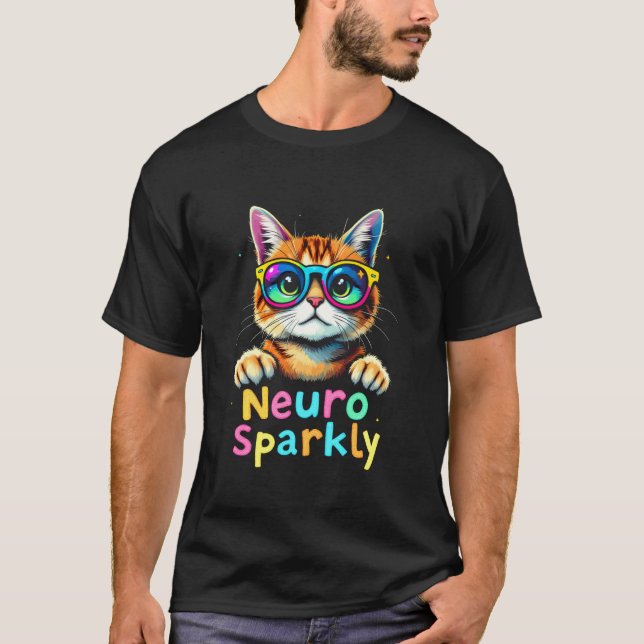 Neuro Gnistrande Levande Katt T Shirt (Framsida)