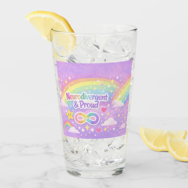 Neurodivergent Pride Pastel Rainbow Tumbler Glaskopp (Framsida Ice)