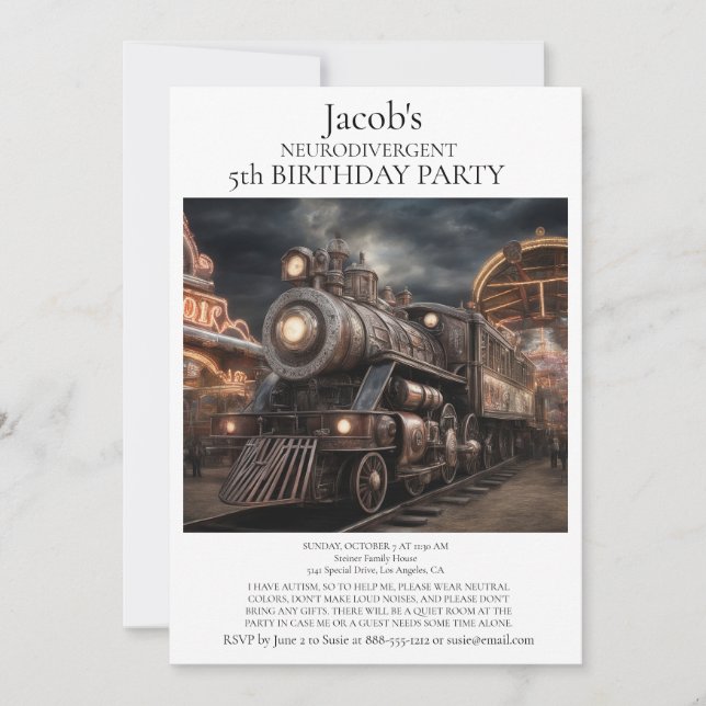 Neurodivergerande autistiska Födelsedagsfest inbju Inbjudningar (Framsida)