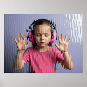 Neurodivergerande flicka med rosa hörlurar poster