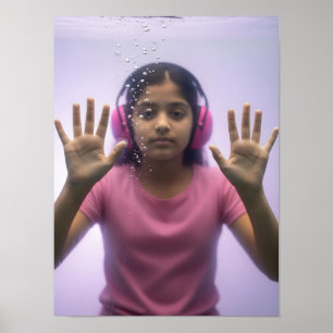 Neurodivergerande indianbarn under vatten i rosa poster
