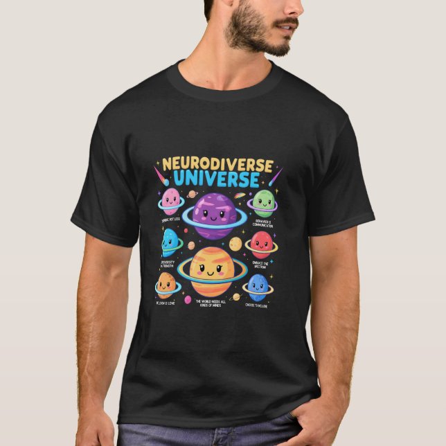 Neurodivers autismmedvetenhet universum specialped t shirt (Framsida)