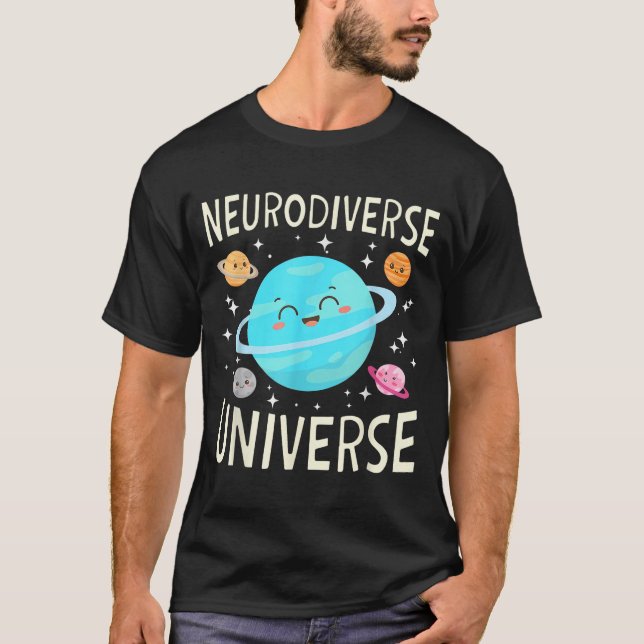 Neurodiverse planet rymd tema galax autism t shirt (Framsida)