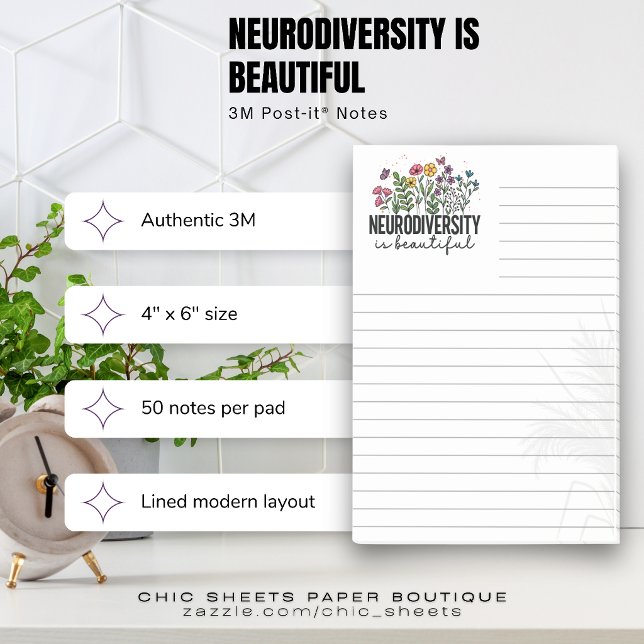 Neurodiversitet är vacker Linerad 3M Post-it® Noti Post-it Block (Skapare uppladdad)