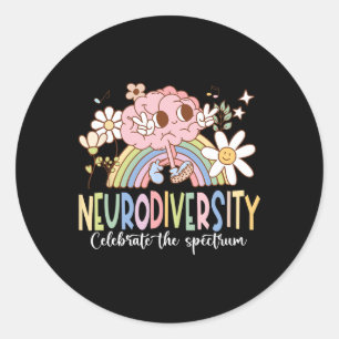 Neurodiversitet Fira Spektrumet Groovy Hjärna Runt Klistermärke