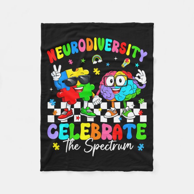 Neurodiversitet hjärna autism medvetenhet asd adhd fleecefilt (Framsidan)