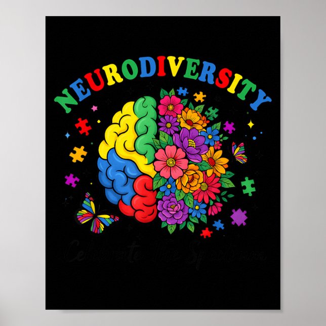 Neurodiversitet Hjärna Autism Medvetenhet ASD ADHD Poster (Framsidan)
