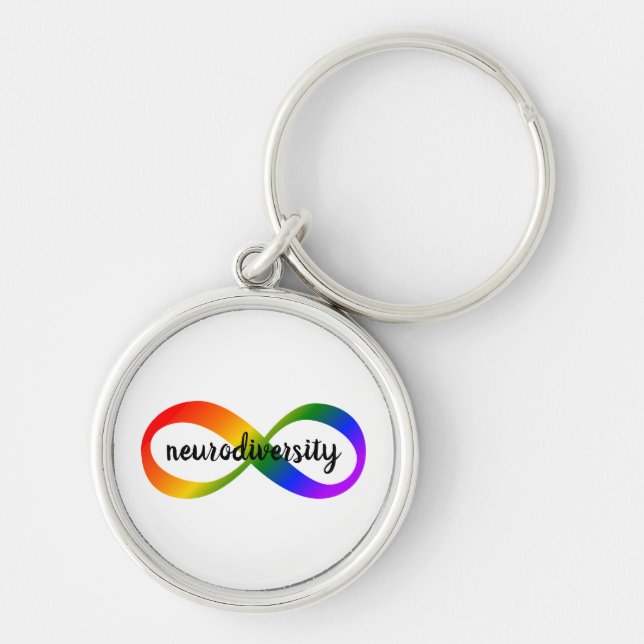 Neurodiversitet Oändlighet Rund Silverfärgad Nyckelring (Framsidan)