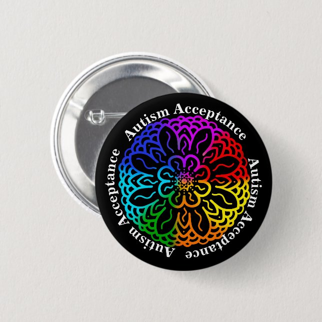 Neurodiversity Autism Acceptance Rainbow Mandala B Knapp (Framsida & baksida)