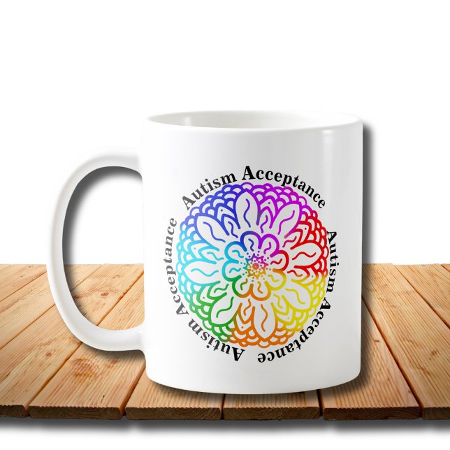 Neurodiversity Autism Acceptance Rainbow Mandala Kaffemugg (Skapare uppladdad)