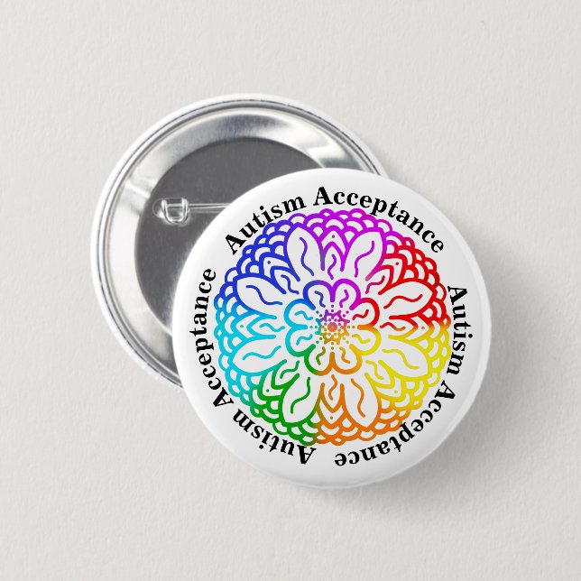 Neurodiversity Autism Acceptance Rainbow Mandala Knapp (Framsida & baksida)