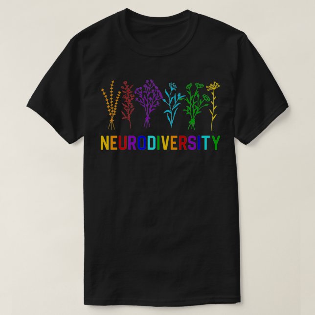 Neurodiversity Autism Awareness ADHD Rainbow Flowe T Shirt (Design framsida)