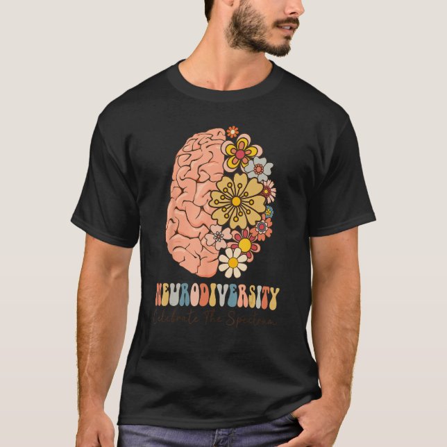 Neurodiversity celebrate the spectrum Brain Autism T Shirt (Framsida)