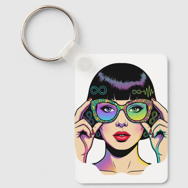 Neurodiversity Infinity Symbol Pop Art Woman  Nyckelring (Framsida)