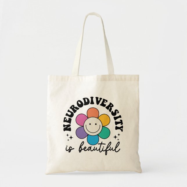 "Neurodiversity is Beautiful" Retro Flower Tygkasse (Framsidan)