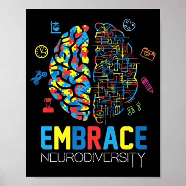 Neurodiversity Shirt Embrace ADHD Autism Awareness Poster (Framsidan)