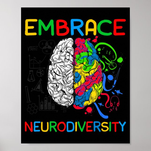Neurodiversity Shirt Embrace ADHD Autism Awareness Poster (Framsidan)