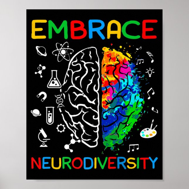 Neurodiversity Shirt Embrace ADHD Autism Awareness Poster (Framsidan)
