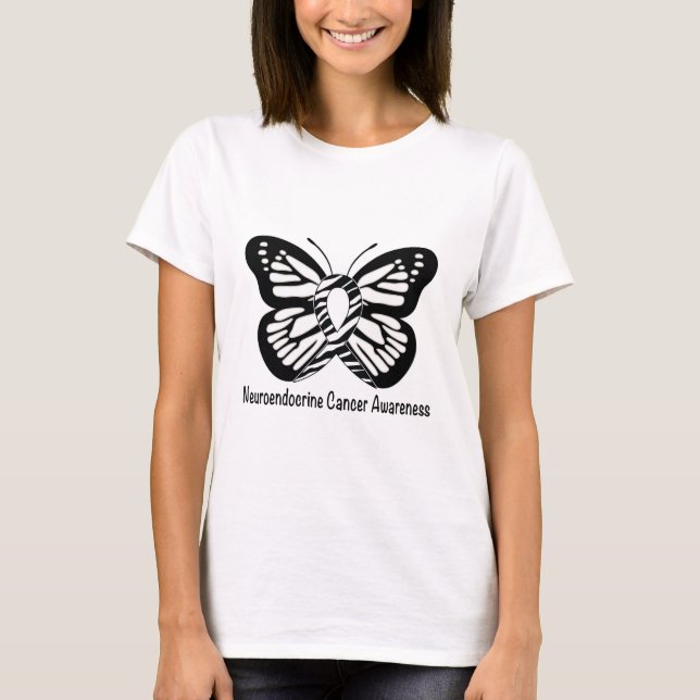 Neuroendocrine Cancer Zebra Hoppets fjäril T Shirt (Framsida)