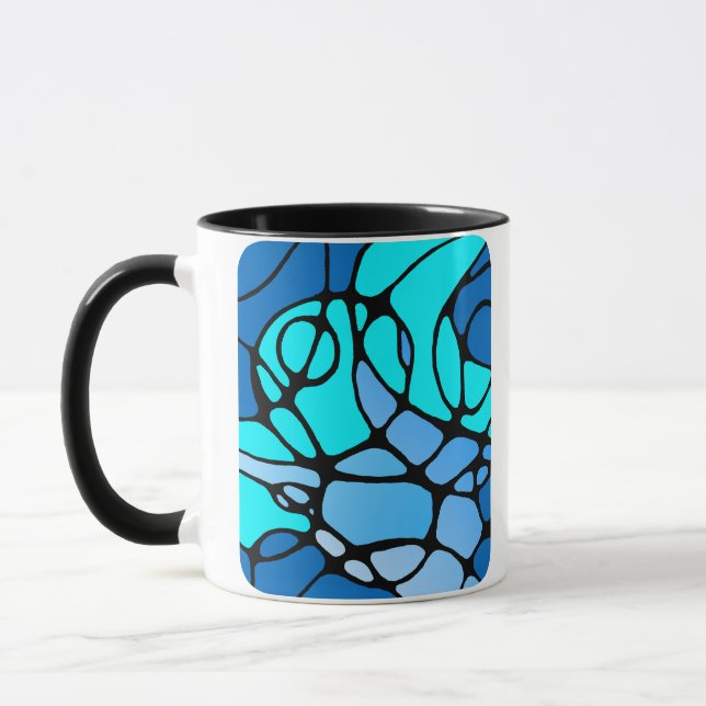 Neurografik blau modernes abstraktes Design Mugg (Vänster)