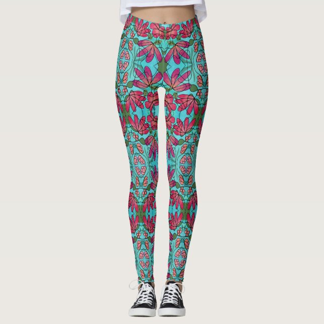 NEUROGRAFISKA VÅR BLOMMOR VATTENFÄRGER LEGGINGS (Framsida)