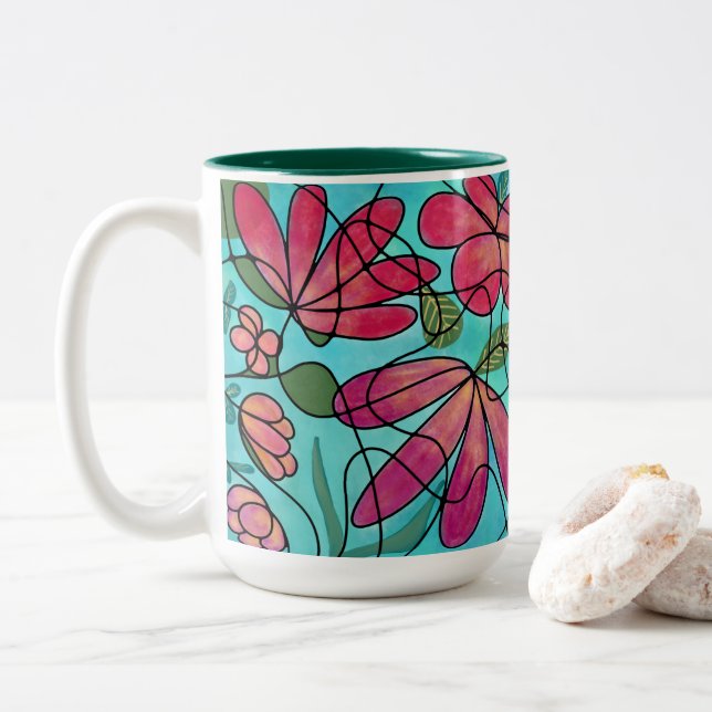 NEUROGRAFISKA VÅR BLOMMOR VATTENFÄRGER Två-Tonad MUGG (Med munk)