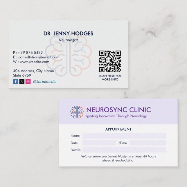 Neurologi Clinical Business | Rensa Möte Visitkort (Fram/baksida)