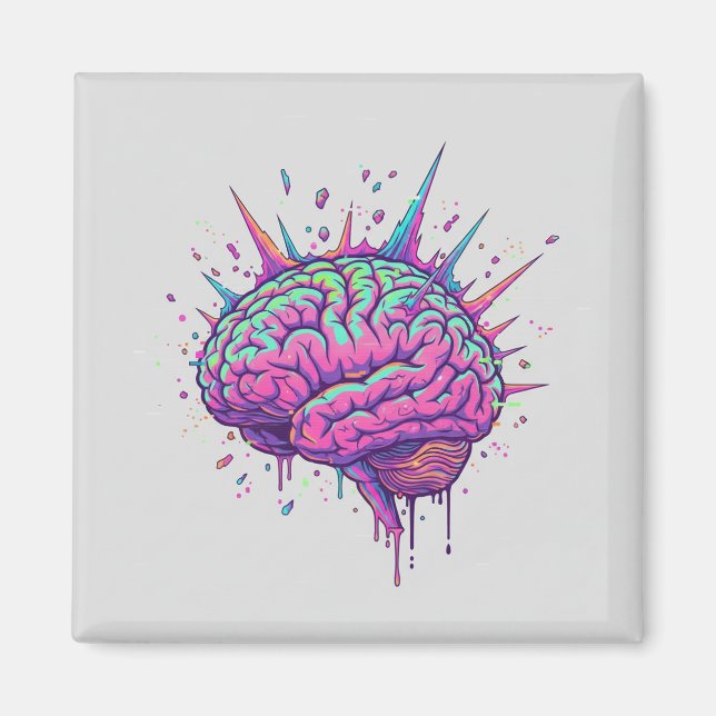 Neurospicy Cyberpunk Art | Pink Neon Brain  Magnet (Framsidan)
