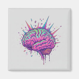 Neurospicy Cyberpunk-konst | Rosa Neonhjärna Magnet
