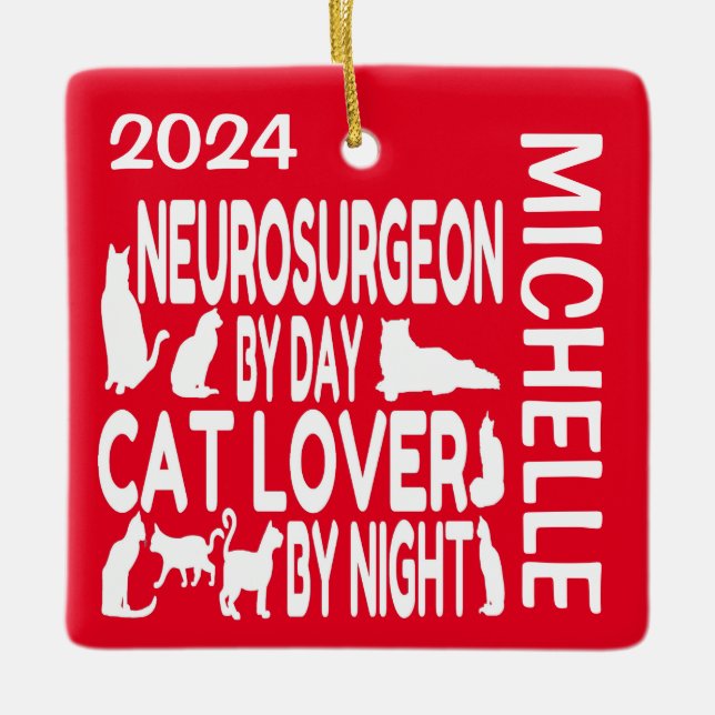 Neurosurgeon Kärlek Cats ANPASSNINGSBAR Julgransprydnad Keramik (Framsida)
