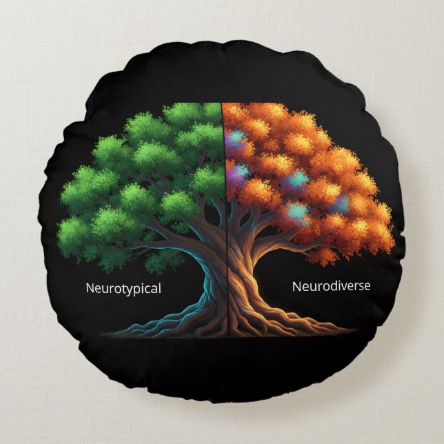 Neurotypisk vs. Neurodiverse Rund Kudde (Framsidan)