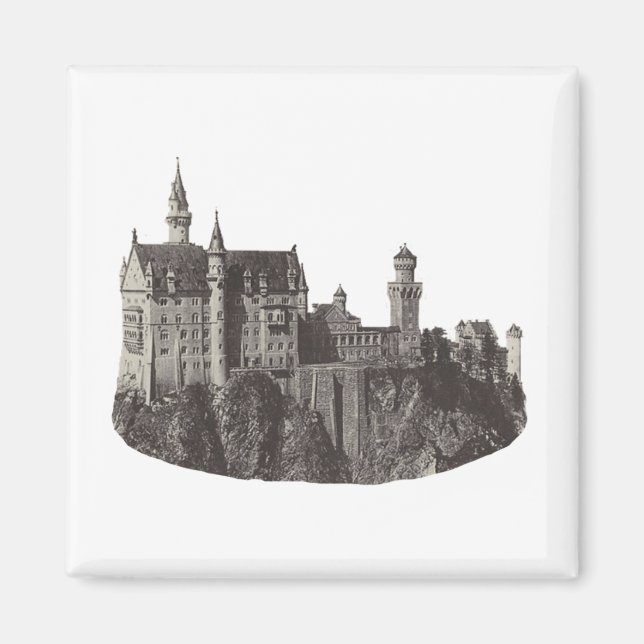 Neuschwanstein Castle Black and White Historic Art Magnet (Framsidan)