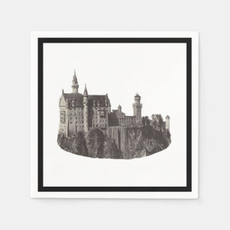 Neuschwanstein Castle Black and White Historic Art Pappersservett