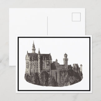 Neuschwanstein Castle Black and White Historic Art Vykort