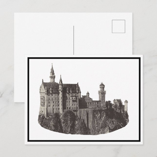 Neuschwanstein Castle Black and White Historic Art Vykort (Fram/baksida)