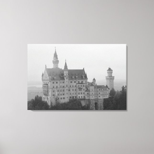Neuschwanstein Castle Black and White Print Canvastryck (Framsida)