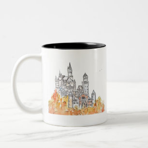 Neuschwanstein Castle bläck och vattenfärg Två-Tonad Mugg