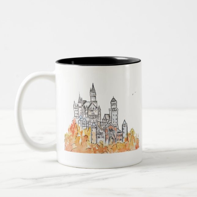 Neuschwanstein Castle bläck och vattenfärg Två-Tonad Mugg (Vänster)