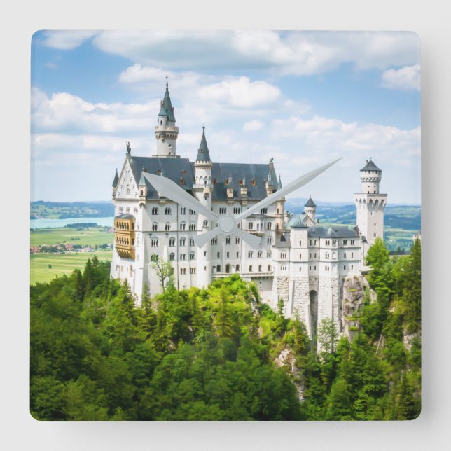 Neuschwanstein Castle Decorative Photographic Fyrkantig Klocka (Framsida)