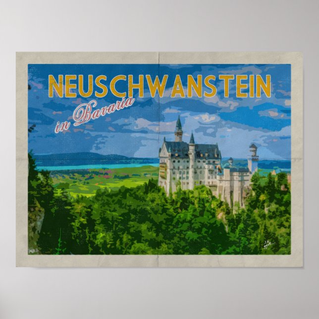Neuschwanstein Castle Distress Vintage resor Poster (Framsidan)