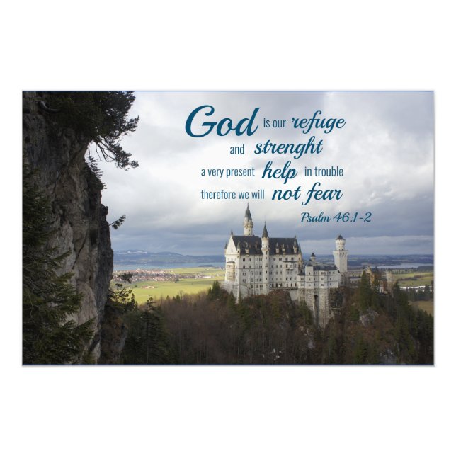 neuschwanstein castle, psalm 46 1-2 Bible verse ve Fototryck (Framsidan)