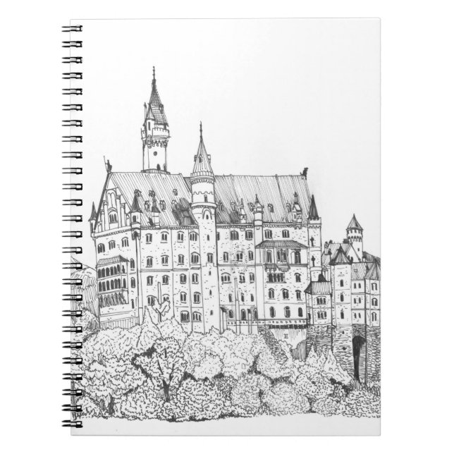 Neuschwanstein Castle Tyskland Bra Line Art Anteckningsbok (Framsidan)