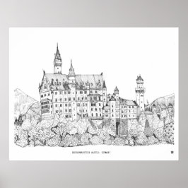 Neuschwanstein Castle Tyskland Bra Line Art Poster