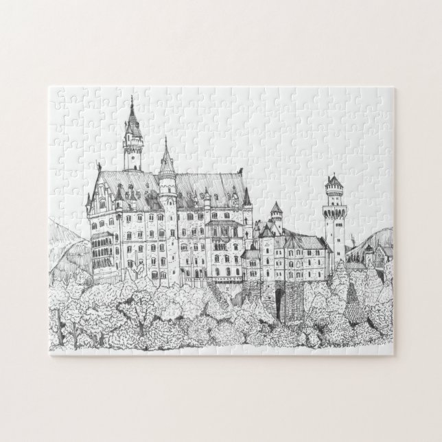 Neuschwanstein Castle Tyskland Bra Line Art Pussel (Horisontell)