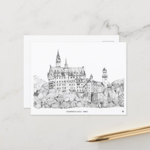 Neuschwanstein Castle Tyskland Bra Line Art Vykort