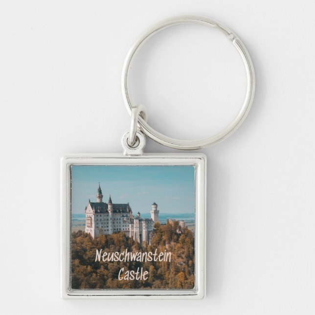 Neuschwanstein Castle Tyskland Fyrkantig Silverfärgad Nyckelring (Framsidan)